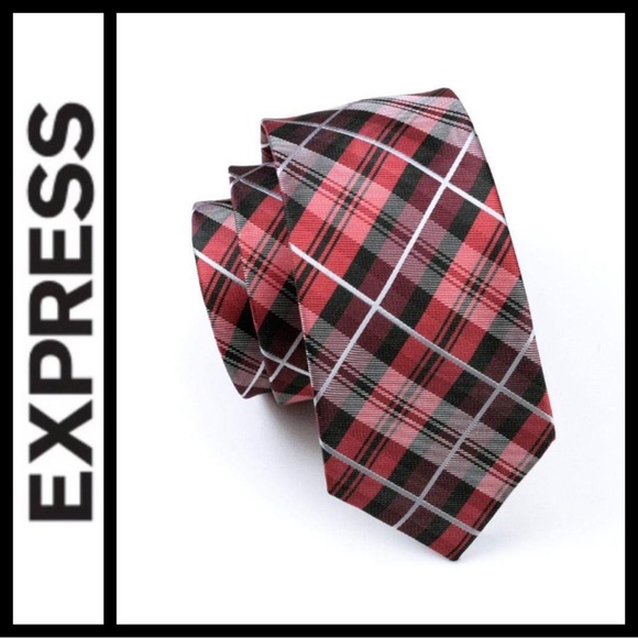 Express Red Plaid Men's Tie - Picture 1 of 3